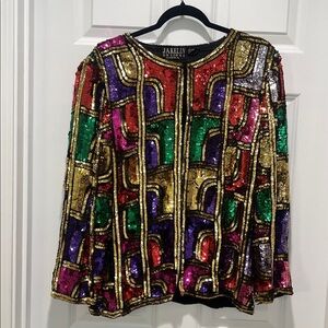 Vintage Beaded Jacket capelet Black Gold Jakelin Design Silk 80s cape blazer